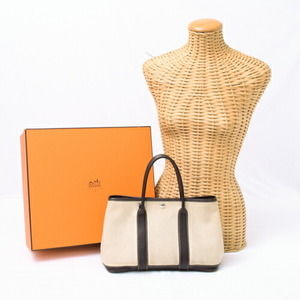 HERMES Garden Party TPM Toile Ash H Handbag Beige Brown